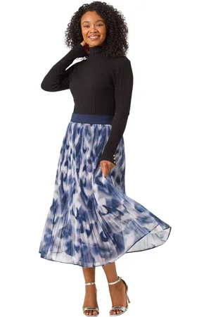 Roman Womens Petite Abstract Crystal Pleated Skirt - - Size 14 UK