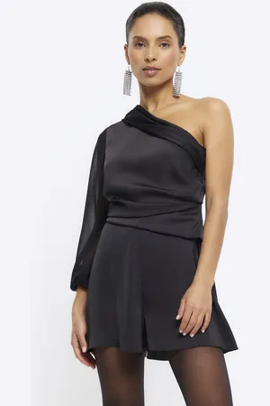 River Island Womens Playsuit Petite Satin One Shoulder - Size 6 UK