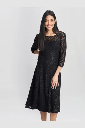 Gina Bacconi Womens ELIANNA Midi-Length Sequin Lace 3/4 Sleeve Cocktail Dress - - Size 12 UK