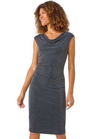 Roman Womens Shimmer Cowl Neck Stretch Dress - - Size 12 UK