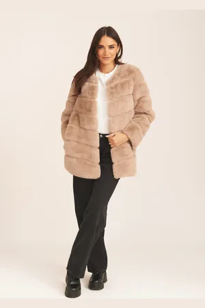 Gini London Womens Diagonal Cut Faux Fur Long Sleeve Jacket - - Size Small/Medium