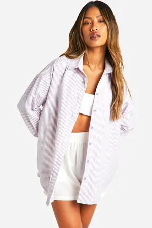 Boohoo Womens Textured Stripe Oversized Shirt - Cotton - Size 8 UK