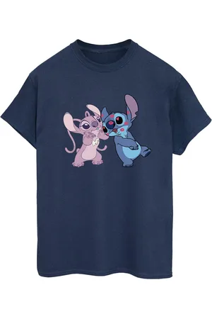 Disney Womens/Ladies Lilo & Stitch Kisses Cotton Boyfriend T-Shirt ( Blue) - Size 2XL