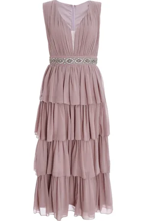 Quiz Womens Mauve Chiffon Tiered Midi Dress - - Size 16 UK