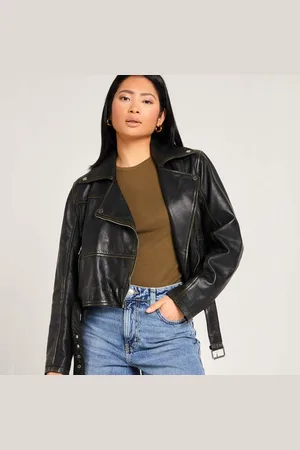 Barneys Originals Womens Washed Cropped Leather Jacket - - Size 14 UK