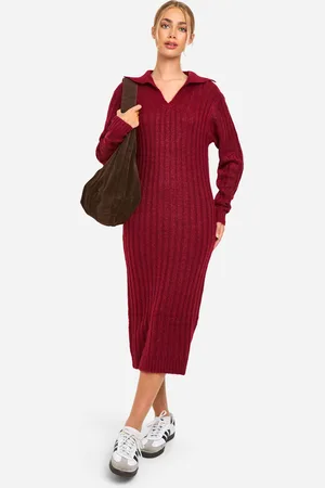 Boohoo Womens Soft Knit Thick Rib Collar Detail Midaxi Dress - - Size X-Small