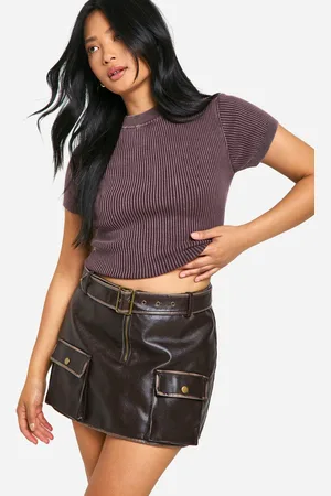 Boohoo Womens Petite Faux Leather Pocket Detail Mini Skirt - - Size 12 UK
