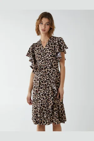 Blue Vanilla Womens Leopard Print Wrap Ruffle Dress - - Size 10 UK