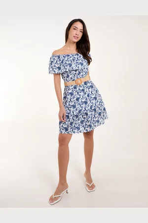 Blue Vanilla Womens Bardot Broderie Mini Belted Dress - - Size Large