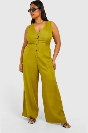 Boohoo Womens Plus Woven Tailored Button Down Jumpsuit - Cotton - Size 18 UK