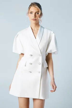 Oasis Womens Puff Sleeve Tailored Mini Bridal Blazer Dress With Jewel Buttons - - Size 10 UK