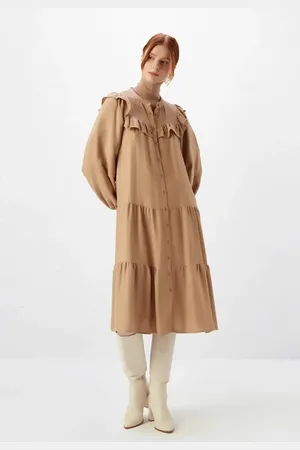 Gusto Womens Ruffled Shirt Dress in viscose - Size X-Large
