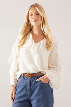wallis Womens Petite Ruffle Detail Dobby Top - - Size 16 UK