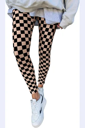 Azura Exchange Womens Checkered Pattern High Waist Skinny Leggings - Size Large