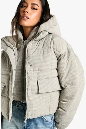 Boohoo Womens Hooded Textured Puffer Jacket - Polyamide - Size 12 UK