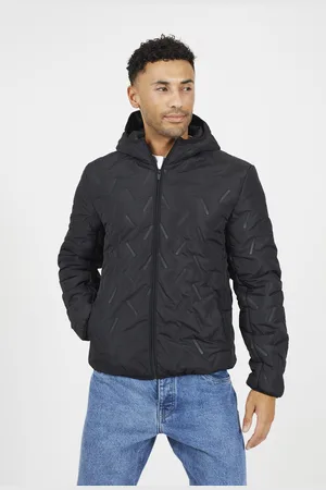 Brave Soul Mens Short Heat Seal Padded Hooded Jacket - Size Medium