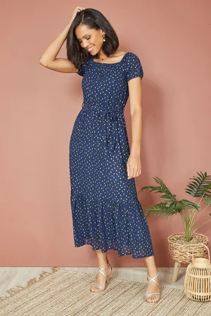 Mela Womens Foil Print Bardot Midi Dress - Size 8 UK