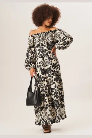 Gini London Womens Mono Border Print Bardot Maxi Dress - - Size 10 UK