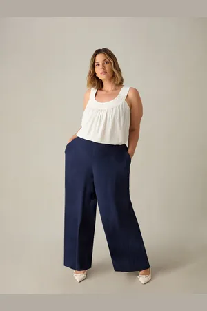 Live Unlimited London Womens Navy Satin Back Crepe Wide Leg Trousers - - Size 12 UK
