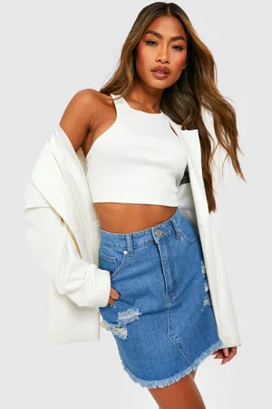 Boohoo Womens High Waisted Ripped Denim Skirt - Cotton - Size 8 UK