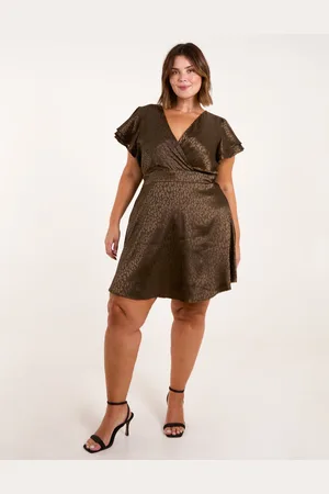 Blue Vanilla Womens Curve Leopard Jacquard Frill Sleeve Mini Dress - - Size UK 22-24