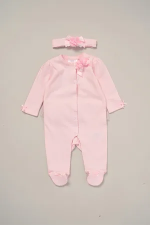 Rock a bye baby Rose Ribbon Detail All-In-One and Headband Outfit Set - - Size 6-9M