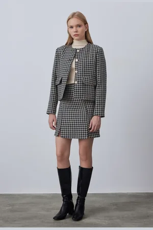 Gusto Womens Houndstooth Wool Mix Mini Skirt - - Size Small