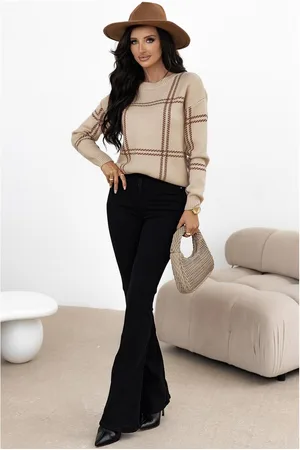 Azura Exchange Womens Plaid Pattern Knitted Drop Shoulder Sweater Viscose - Size Large