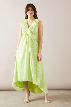 wallis Womens Floral Jacquard Ruffle Hi-Low Midi Dress - - Size 18 UK
