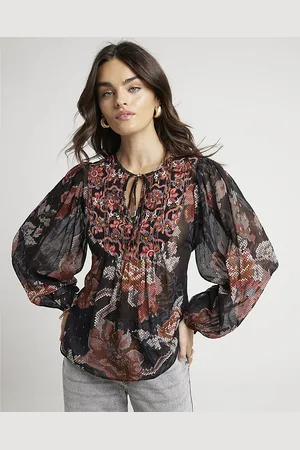 River Island Womens Smock Top Floral Long Sleeve viscose - Size 8 UK