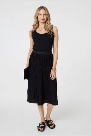 Izabel London Womens Pleated High Waist A-Line Midi Skirt - Size 10 UK