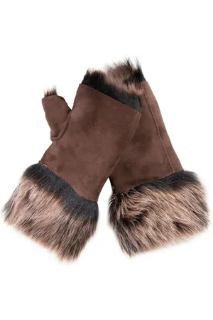 Infinity Womens Shearling Mittens Fingerless Cuffs Toscana Suede Sheepskin Fur - - One Size