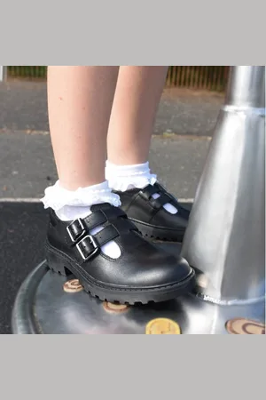 Geox CASEY D Girls Leather Buckle School Shoes - Size UK 1