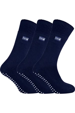 THMO 3 Pairs Mens Fleece Lined Slipper Socks with Grippers - - Size UK 6-11