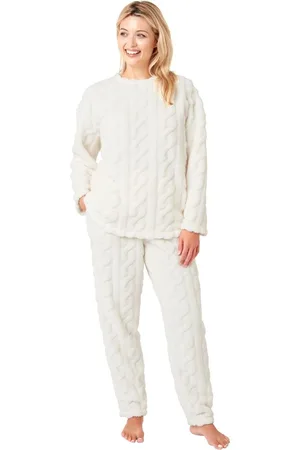 Marlon Womens Cable Knit Long Sleeve Fleece Pyjama Set - Polyamide - Size Large