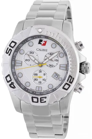 Calibre Mens Akron Swiss Made Movement Watch Stainless Steel Strap White Dial - One Size