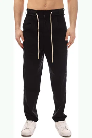 Palm Angels Mens Track Belt Pants in Black-White Cotton - Size 2XL