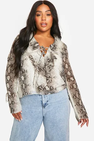 Boohoo Womens Plus Snake Chiffon Ruffle Blouse - Cotton - Size 20 UK
