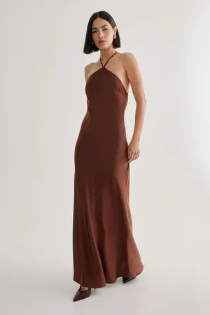 NASTY GAL Womens Satin Halter Neck Cowl Back Maxi Dress - - Size 8 UK