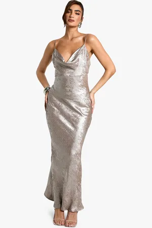 Boohoo Womens Cowl Neck Satin Diamante Maxi Dress - - Size 8 UK
