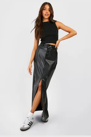 Boohoo Womens Leather Look High Waisted Split Maxi Skirt - - Size 8 UK