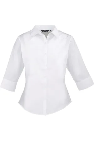 Premier Womens/Ladies Poplin 3/4 Sleeve Shirt - Size 6 UK