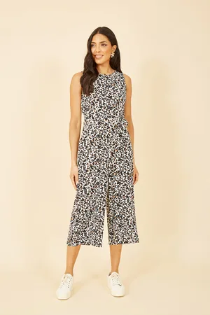 Mela Womens Brown Animal Print Sleeveless Culotte Jumpsuit - - Size 10 UK