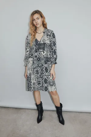 IKKS Womens Scarf Print Long Sleeve Dress - - Size 8 UK