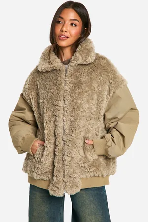 Boohoo Womens Teddy Fur Oversized Bomber Jacket - - Size 8 UK