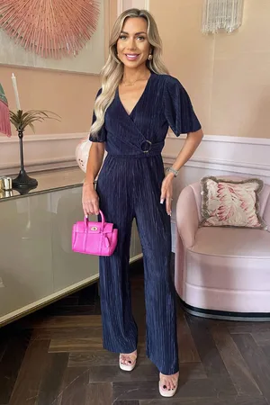 Ax Paris Womens Wrap Top Short Sleeve Plisse Jumpsuit - Size 8 UK