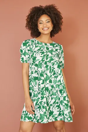 Mela Womens Leaf Print Tunic Skater Dress - Size 16 UK