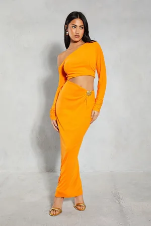 MissPap Womens Mesh Hammered Gold Trim Off Shoulder Maxi Dress - Polyamide - Size 8 UK