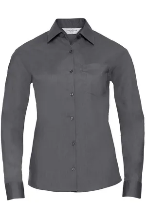 Russell Athletic Collection Womens/Ladies Poplin Easy-Care Long-Sleeved Formal Shirt (Convoy Grey) - - Size X-Large