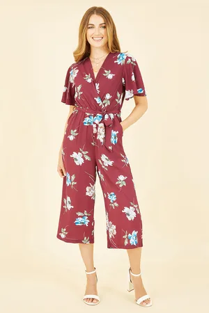 Mela Womens Floral Print Jumpsuit With Angel Sleeves - Size 16 UK
